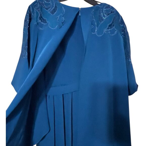 Sachin & Babi Size 2 NWT Moroccan Blue Crepe Embroidered Wren Cape Maxi Gown - Picture 7 of 12